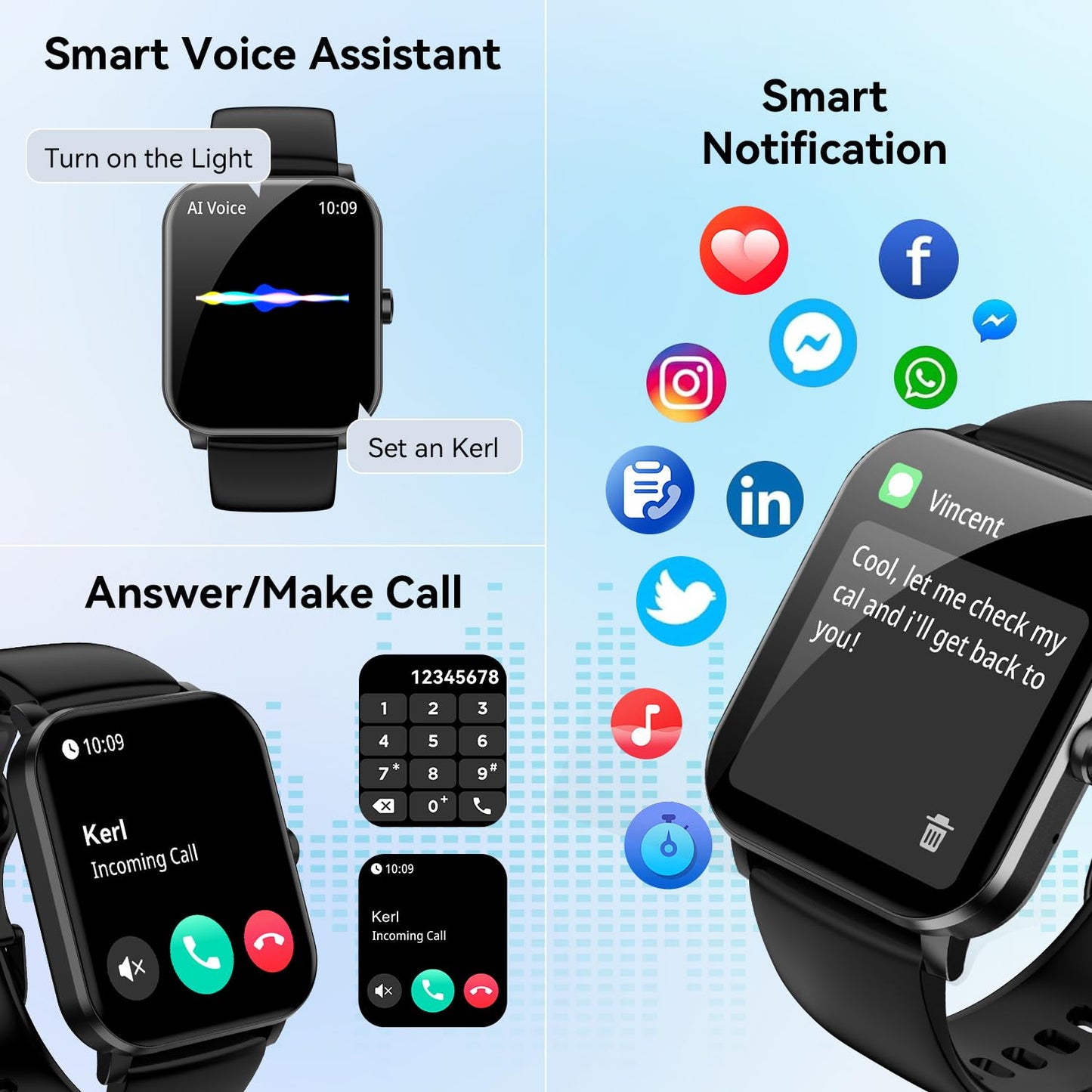 Reloj inteligente de 1,85" para hombre y mujer (contestador/llamada), monitor de ritmo cardíaco, sueño, podómetro, más de 120 modos deportivos, resistente al agua IP68, compatible con Android e iOS (negro)