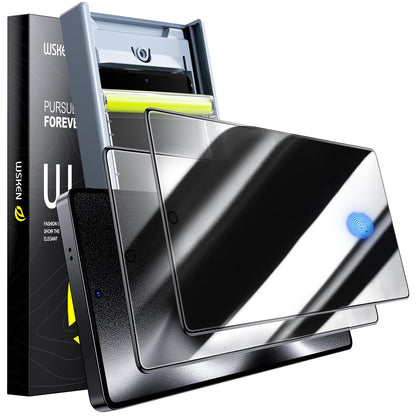 Protector de pantalla WSKEN para Samsung Galaxy S25 Ultra Privacy - [Antiespía de 24°] [Desbloqueo de huella dactilar de 0.02 s] [Eliminación automática de polvo] [Sin burbujas] Vidrio templado 9H+ de alta durabilidad, compatible con fundas, paquete de 2