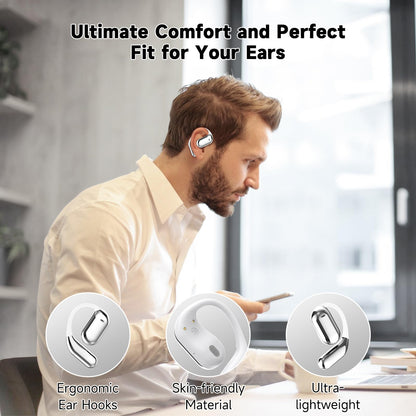 EUQQ Open Ear Bluetooth 5.4 Headphones, Wireless Earbuds Sport Over Earphones Built-in Mic with Ear Hooks 50H Playtime Ear Buds LED Display Charging Case