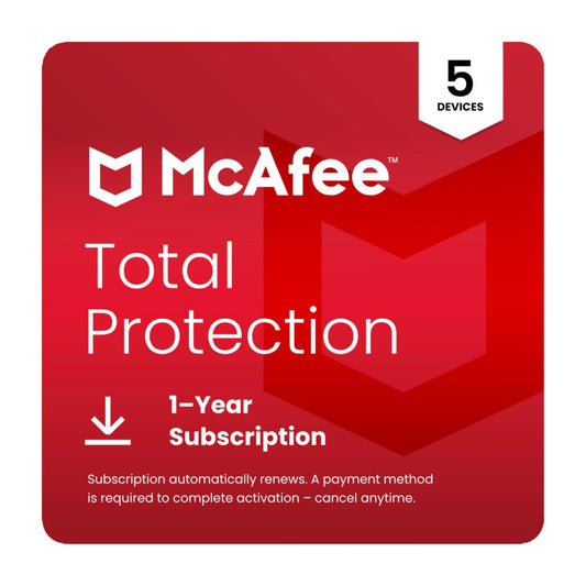 McAfee Total Protection 5 Dispositivos 2025 | Suscripción de 1 año con renovación automática | Software de seguridad que incluye antivirus, VPN segura, administrador de contraseñas y monitoreo de identidad | Descargar