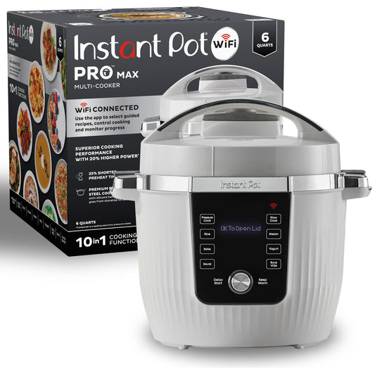Instant Pot PRO Max Wi-Fi Smart 10-in-1 Pressure Cooker, Steamer, Saute, Warmer, Rice Cooker, Yogurt Maker, Sous Vide, Baker, NutriBoost - Includes App with 2000+ Recipes - 6 Quart