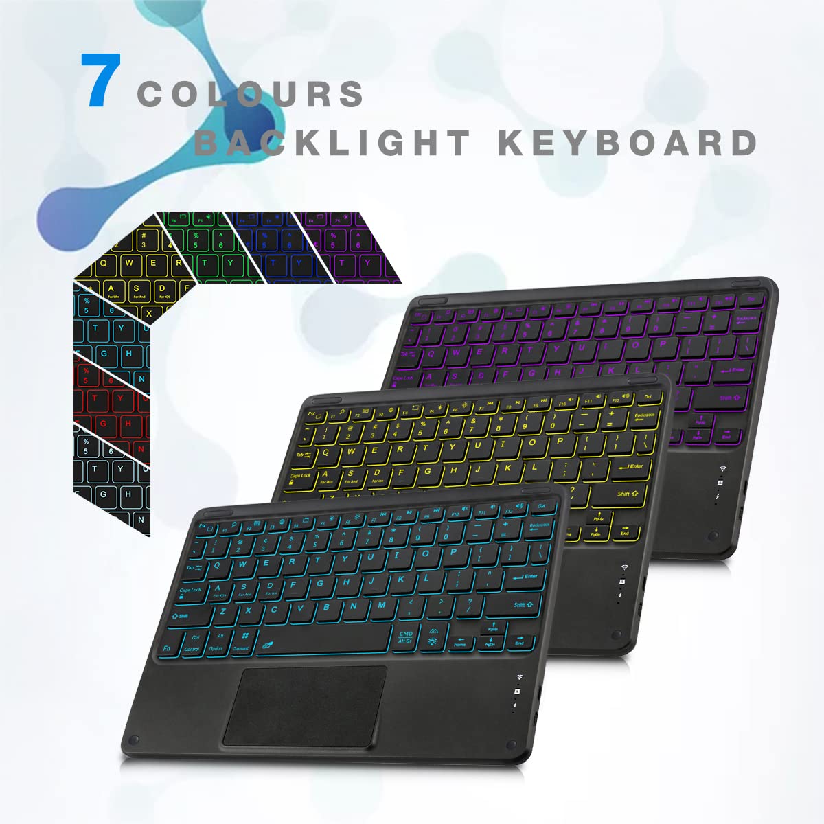 Bluetooth Keyboard with Touchpad, Compatible with iOS/Android Windows, Ultra Slim 7-Colors Backlit, Build in Trackpad Wireless Keyboard for iPhone/IPad/IPad Pro/Mac, Samsung Tablets, Laptop