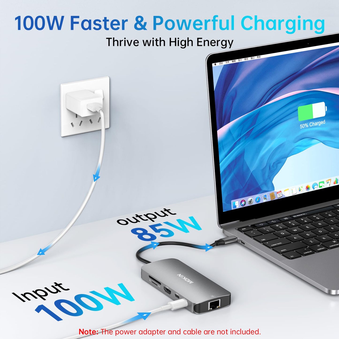 Adaptadores USB C para MacBook Pro/Air, adaptador Mac con 3 puertos USB, USB C a HDMI, USB C a Ethernet RJ45, adaptador MOKiN 9 en 1 USB C a HDMI, carga PD de 100 W, concentrador USB C con lector de tarjetas SD/TF.