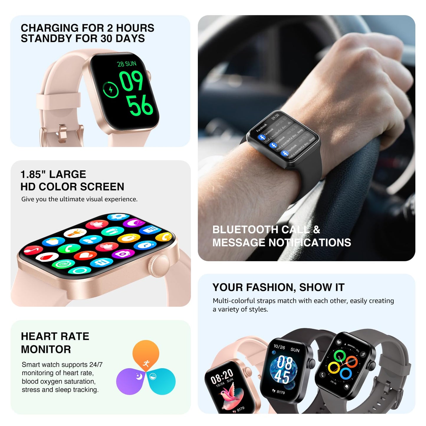 DDXCAW Smart Watch (Answer/Dial Call),1.85" Touch Display Fitness Tracker with Heart Rate Blood Oxygen Sleep Monitor,147 Sport Modes Smartwatch with IP68 Waterproof,Step Counter Watch for iOS Android