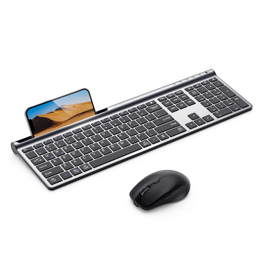Combo de teclado y mouse inalámbricos Samsers, ultradelgados, recargables, de modo dual (Bluetooth 5.0x2 + 2.4G), silenciosos, diseño compacto de tamaño completo para múltiples dispositivos, compatible con MacOS/iOS/Android/Windows.