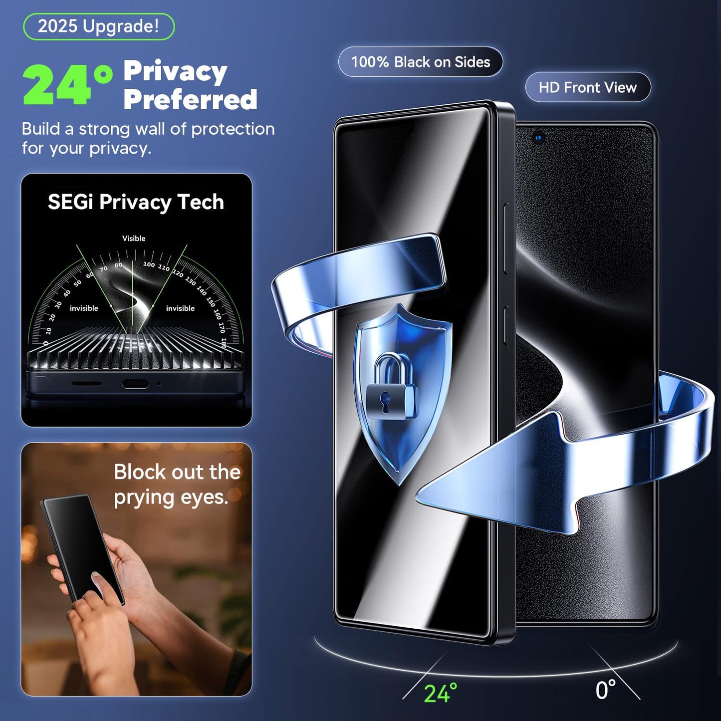 Protector de pantalla WSKEN para Samsung Galaxy S25 Ultra Privacy - [Antiespía de 24°] [Desbloqueo de huella dactilar de 0.02 s] [Eliminación automática de polvo] [Sin burbujas] Vidrio templado 9H+ de alta durabilidad, compatible con fundas, paquete de 2