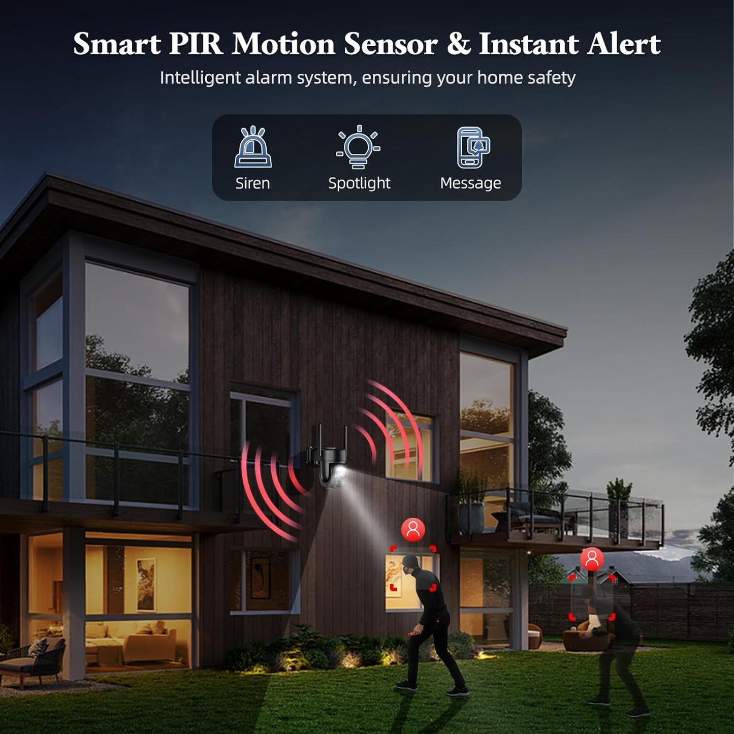 Uniter 4K Solar Security Camera Wireless Outdoor, 2.4g & 5g WiFi, 360° PTZ Home Security Camera with Color Night Vision, Spotlight Siren, PIR Sensor, Motion Detection, Auto Tracking, 2 Pack