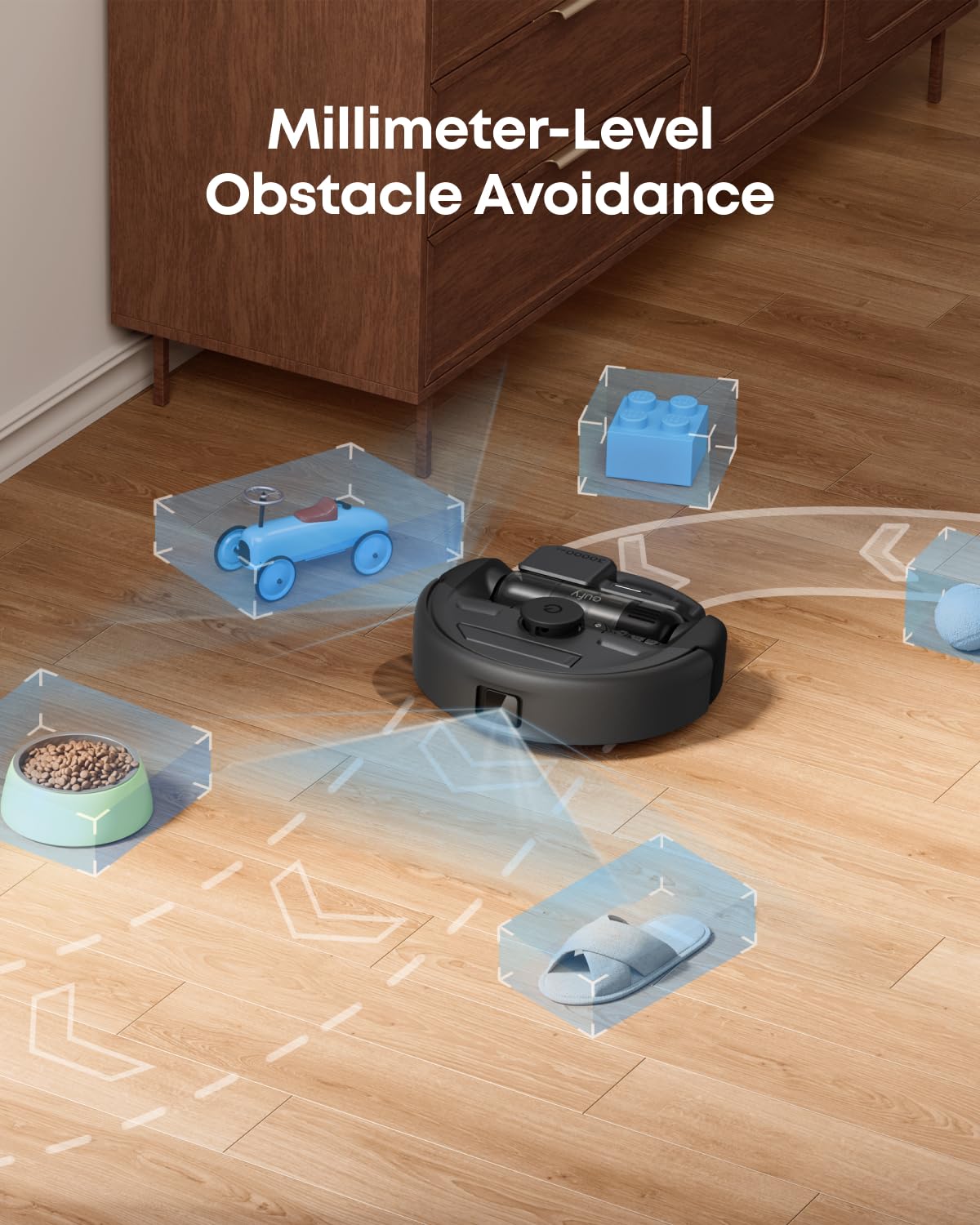 Robot aspirador 3 en 1 eufy E20, autovaciado hasta 10 semanas, potencia máxima de 30 000 Pa, versátil combinación de aspiradora de mano y de varilla, sistema inteligente para evitar obstáculos, desenredante, ideal para alfombras, grietas y escaleras.