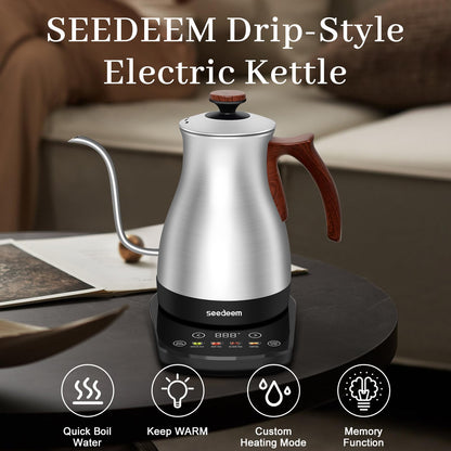 SEEDEEM Gooseneck Electric Kettle Full Touch Screen 1200W Electric Tea & Coffee Kettle with Four Heating Modes Rapid Heating,±1℉ Temperature Control，Keep Warm Mode,3.88oz Electric kettle