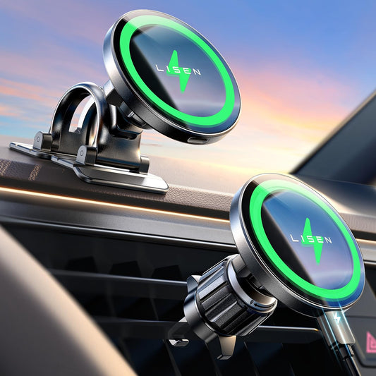 LISEN for 15W MagSafe Car Mount Charger,iPhone Magnetic Wireless Car Charger for iPhone 16 Pro Max Accessories,Car Phone Holder For iPhone 16e 15 14 13 12,Samsung with MagSafe Case,Gifts for Men Women