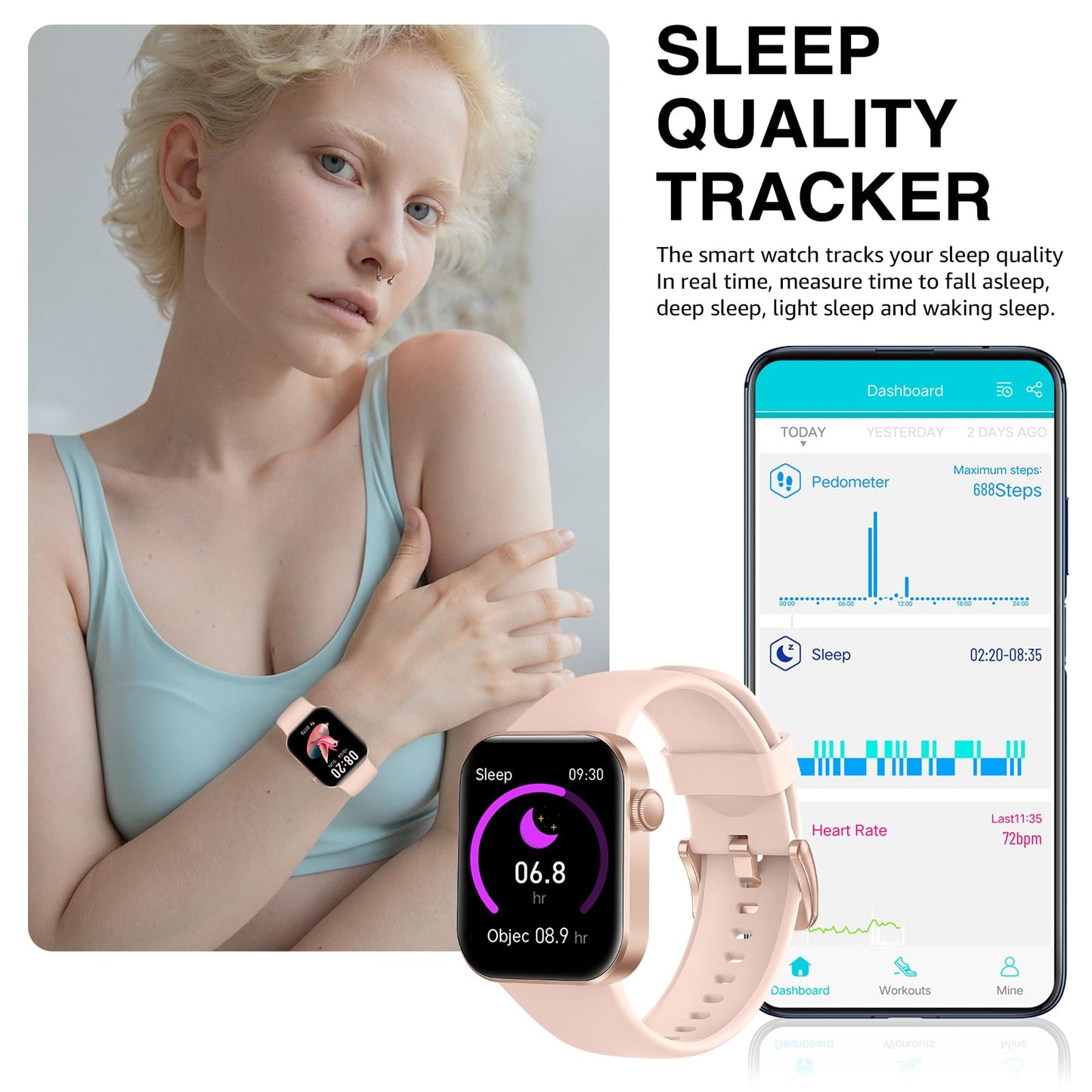 DDXCAW Smart Watch (Answer/Dial Call),1.85" Touch Display Fitness Tracker with Heart Rate Blood Oxygen Sleep Monitor,147 Sport Modes Smartwatch with IP68 Waterproof,Step Counter Watch for iOS Android