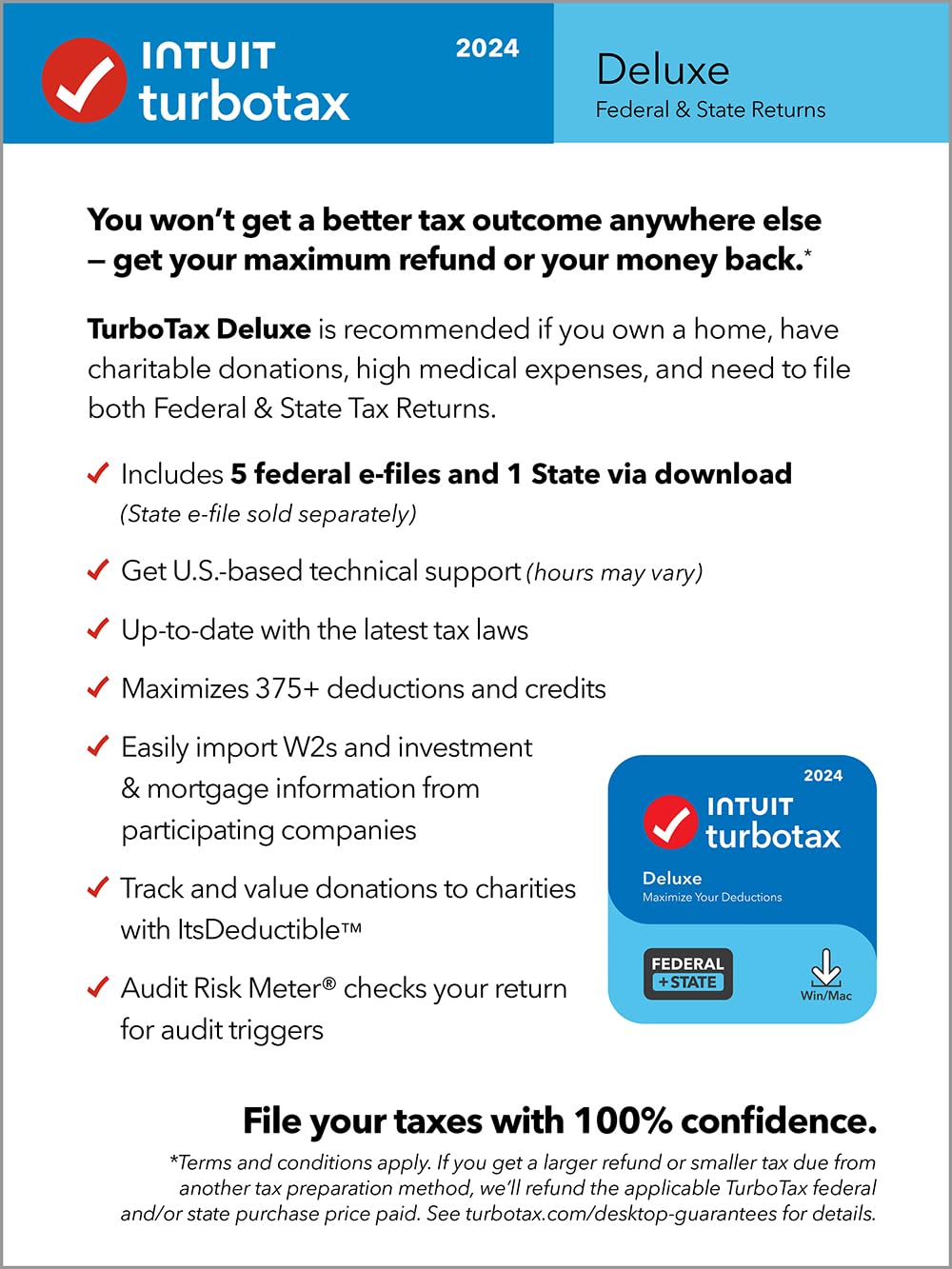 Software de impuestos TurboTax Deluxe 2024, declaración de impuestos federales y estatales [Descarga para PC/MAC]
