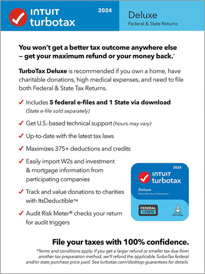 Software de impuestos TurboTax Deluxe 2024, declaración de impuestos federales y estatales [Descarga para PC/MAC]