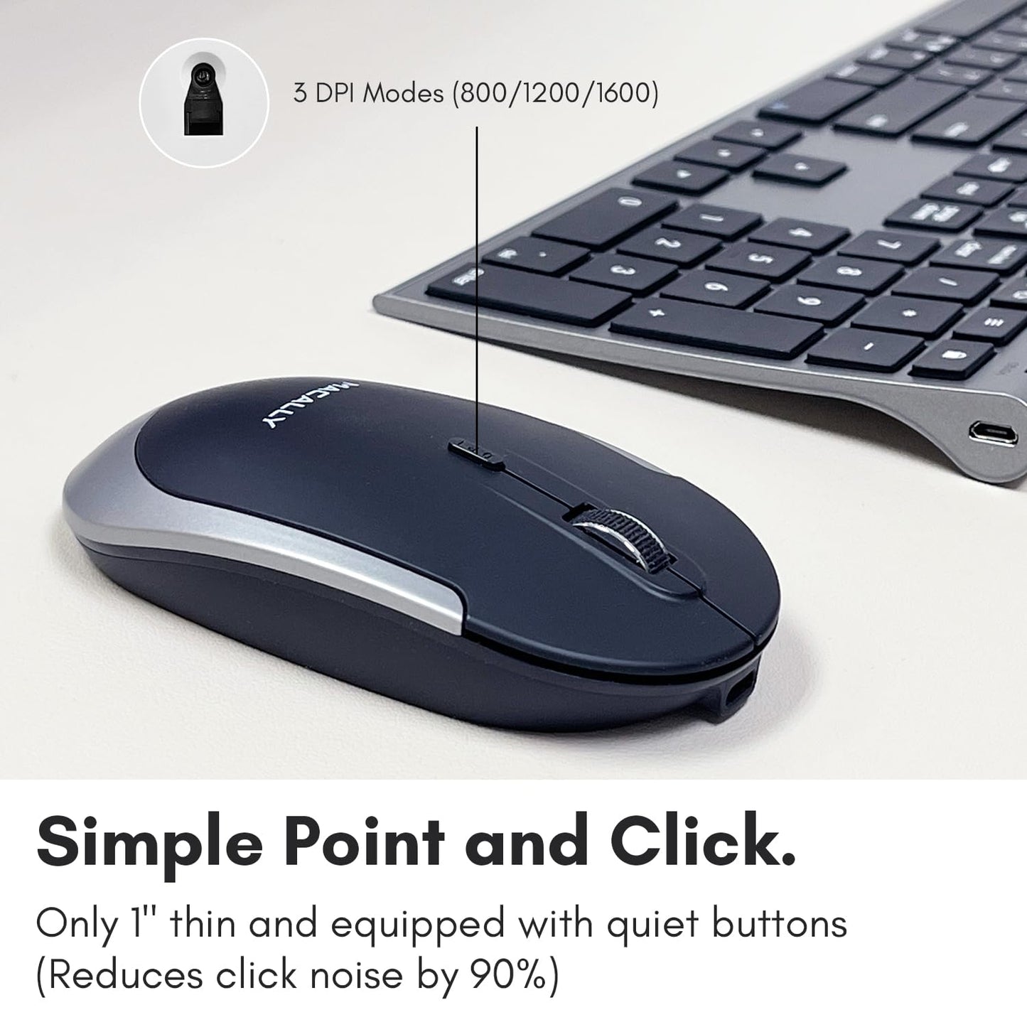 Teclado y ratón Bluetooth premium Macally para Mac | Combo de teclado y ratón inalámbricos compatibles con Apple (110 teclas, recargables para múltiples dispositivos) para MacBook Pro/Air e iMac - Gris espacial