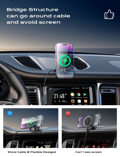 LISEN for 15W MagSafe Car Mount Charger,iPhone Magnetic Wireless Car Charger for iPhone 16 Pro Max Accessories,Car Phone Holder For iPhone 16e 15 14 13 12,Samsung with MagSafe Case,Gifts for Men Women