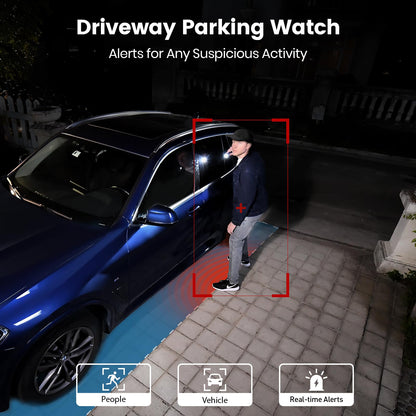 Cámaras de seguridad inalámbricas AOSU para exteriores: cámara de 3K/5 MP con energía solar, foco de 400 lúmenes, visión panorámica de 360°, visión nocturna, wifi 2.4G, seguimiento automático y detección de personas, vehículos y mascotas con IA.