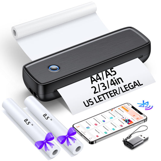Portable Printer Wireless for Travel，Bluetooth Thermal Support 8.5inches X 11inches US Letter &Legal, A4&A5 Thermal Paper, Inkless Compatible with iOS, Android & Laptop for Office Car Home