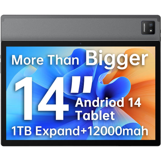 MESWAO 14 Inch Android 14 Tablet, 2025 Large Tablet Upgraded with 1200P IPS WUXGA Big Screen, 8Core Processor, G99 CPU, 6GB+128GB, Max 1TB TF Card, Wi-Fi 5, 5MP + 32MP, 12000mAh All-Day Battery Life
