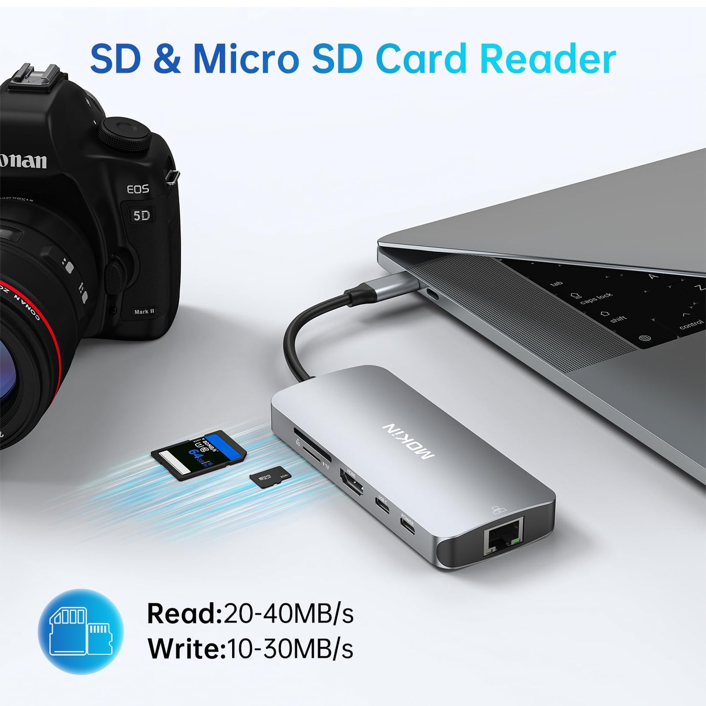 Adaptadores USB C para MacBook Pro/Air, adaptador Mac con 3 puertos USB, USB C a HDMI, USB C a Ethernet RJ45, adaptador MOKiN 9 en 1 USB C a HDMI, carga PD de 100 W, concentrador USB C con lector de tarjetas SD/TF.