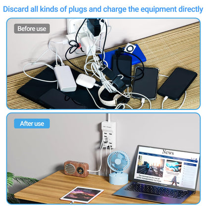 Estación de carga WUCOHATI: concentrador de carga USB de 10 puertos, cargador multipuerto inteligente, cable de extensión de 70,8 pulgadas, compatible con diversos dispositivos, como teléfonos, cámaras, auriculares Bluetooth, tabletas, etc. (1 unidad)