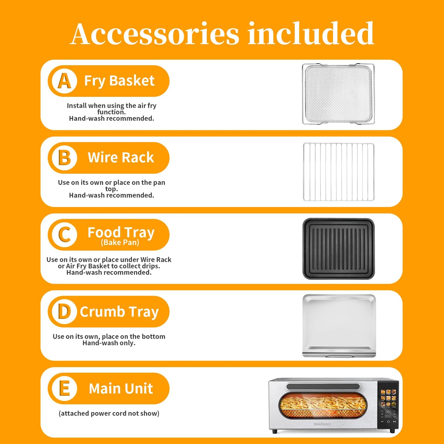 SEEDEEM 10-in-1 Air Convection Toaster Oven, 15L Convection Toaster Oven Cooker with Color LCD Display and Touch Screen, Toaster, Air Fryer, Dehydrate, 4 Accessories Included, 1800W, Silver