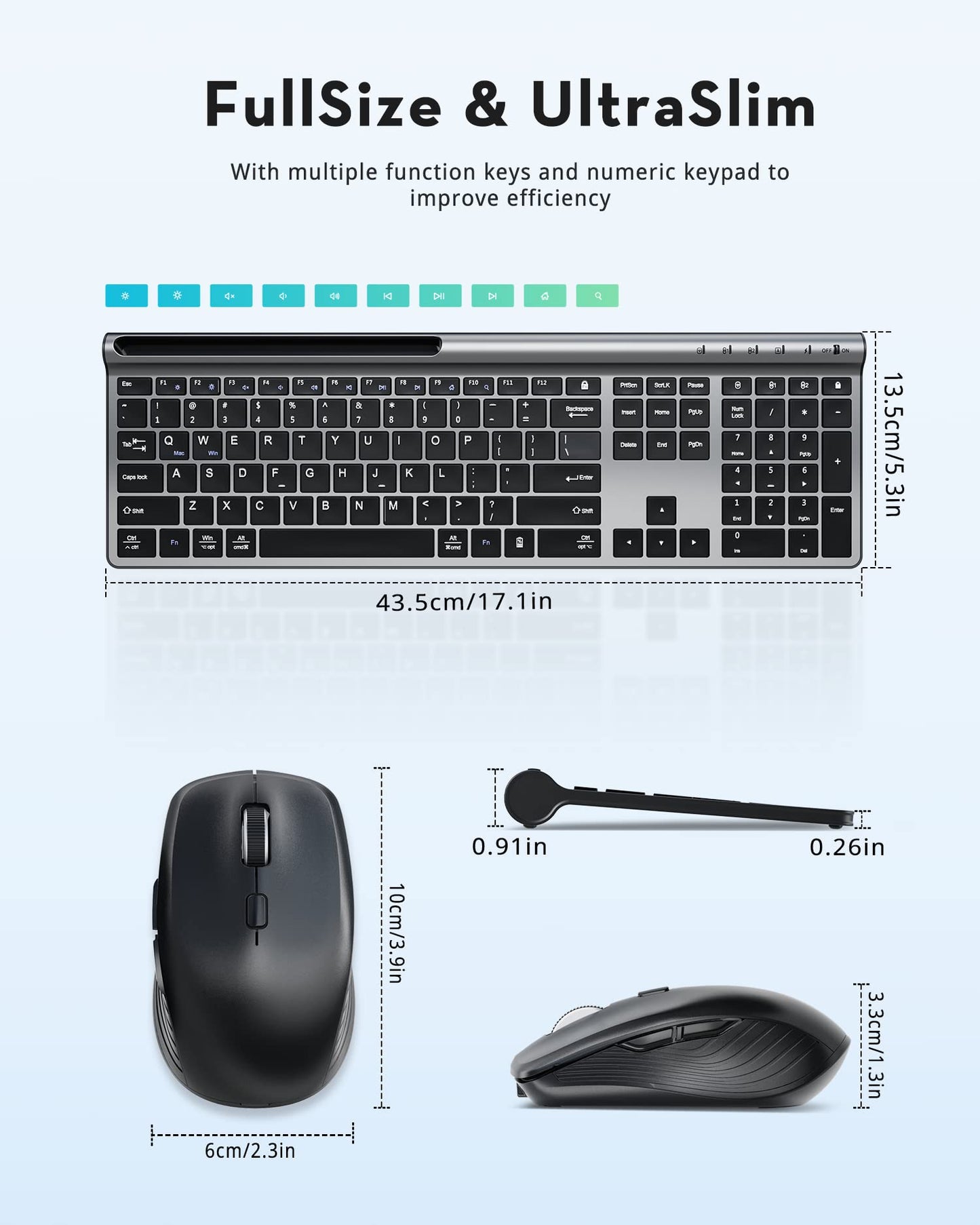 Combo de teclado y mouse inalámbricos Samsers, ultradelgados, recargables, de modo dual (Bluetooth 5.0x2 + 2.4G), silenciosos, diseño compacto de tamaño completo para múltiples dispositivos, compatible con MacOS/iOS/Android/Windows.