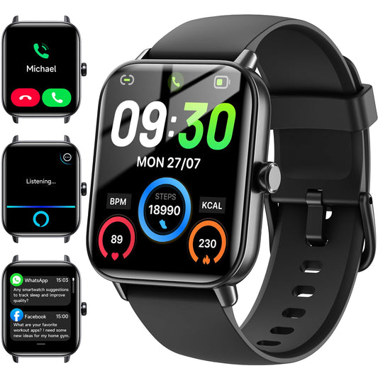 Hingso Smart Watches for Men Women Android & iPhone, Alexa Built-in, 1.8" Fitness Tracker with Answer/Make Calls, IP68 Waterproof Fitness Watch,Heart Rate, Sleep, SpO2 Monitor,Pedometer, Black
