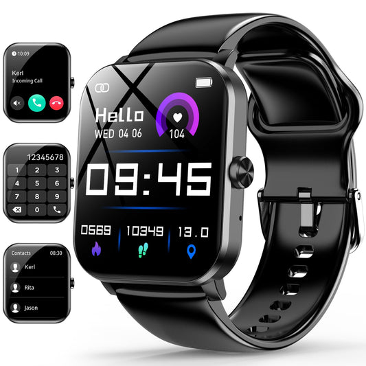 Reloj inteligente de 1,85" para hombre y mujer (contestador/llamada), monitor de ritmo cardíaco, sueño, podómetro, más de 120 modos deportivos, resistente al agua IP68, compatible con Android e iOS (negro)