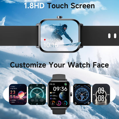 Hingso Smart Watches for Men Women Android & iPhone, Alexa Built-in, 1.8" Fitness Tracker with Answer/Make Calls, IP68 Waterproof Fitness Watch,Heart Rate, Sleep, SpO2 Monitor,Pedometer, Black