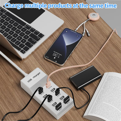 Estación de carga WUCOHATI: concentrador de carga USB de 10 puertos, cargador multipuerto inteligente, cable de extensión de 70,8 pulgadas, compatible con diversos dispositivos, como teléfonos, cámaras, auriculares Bluetooth, tabletas, etc. (1 unidad)