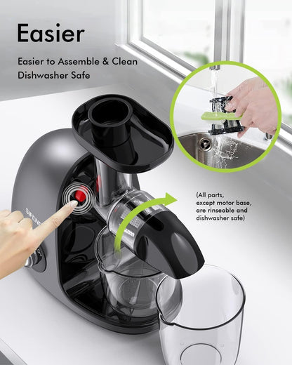 Cold Press Juicer, SiFENE Slow Masticating Juicer Machines for Fruit Vegetable, Juice Yield Maker Extractor with Quiet Motor Anti-Clog System, Easy to Clean, Gray