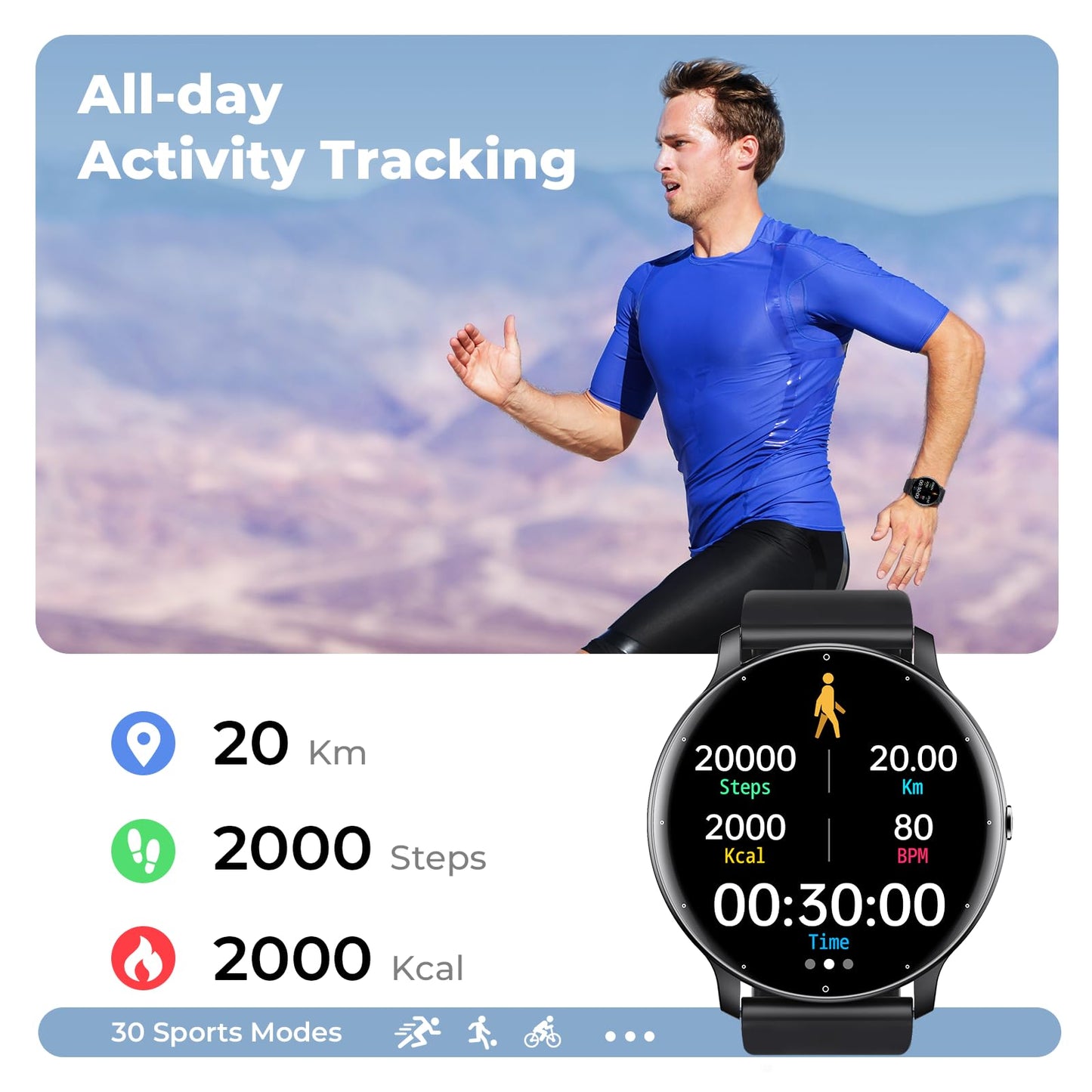 Reloj inteligente TIFOZEN para hombre y mujer (contesta y realiza llamadas), monitor de actividad física HD de 1.39", 30 modos deportivos, monitor de frecuencia cardíaca, SpO2 y sueño, resistente al agua IP68, compatible con iPhone y Android, color negro.