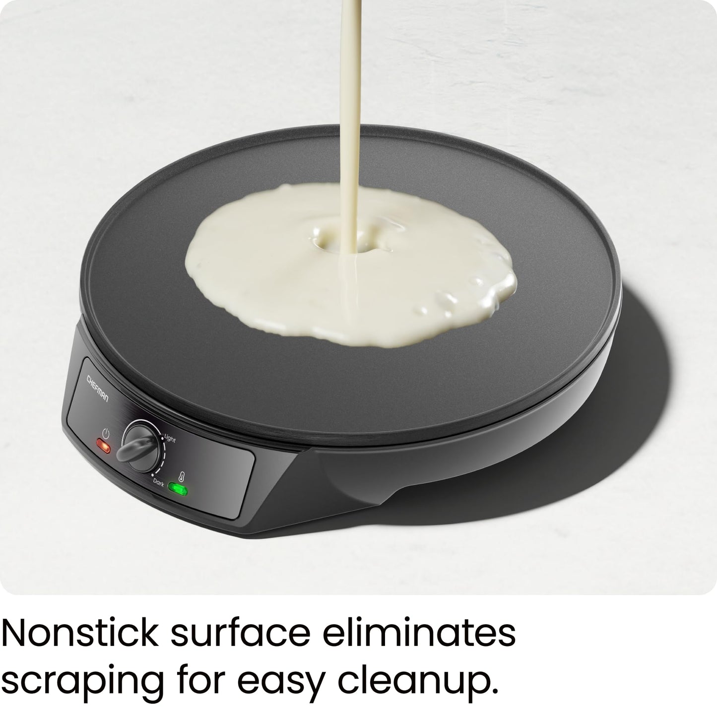 Crepera eléctrica CHEFMAN: Control preciso de temperatura, plancha antiadherente de 30 cm, perfecta para crepas, tortillas, blintzes, panqueques, waffles, huevos y tocino. Incluye espátula y espátula para masa, color negro.