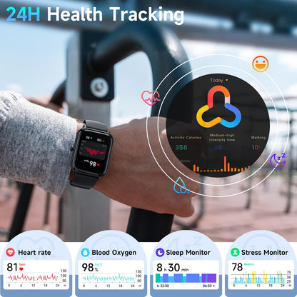 Hingso Smart Watches for Men Women Android & iPhone, Alexa Built-in, 1.8" Fitness Tracker with Answer/Make Calls, IP68 Waterproof Fitness Watch,Heart Rate, Sleep, SpO2 Monitor,Pedometer, Black