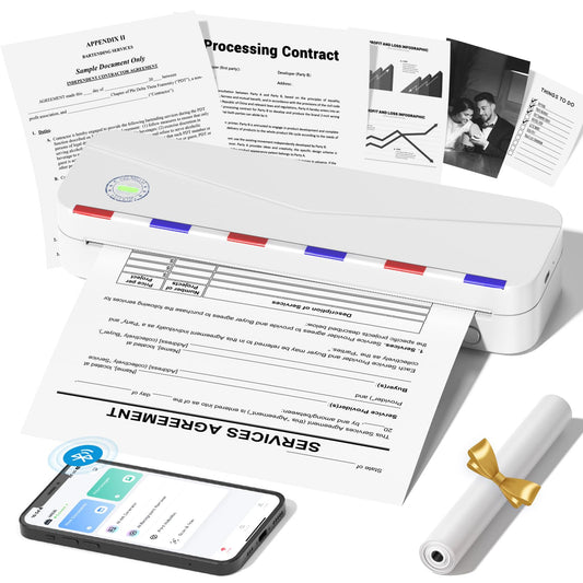 Phomemo Portable Thermal Printer - Portable Printer Wireless for Travel, Support 8.5'' x 11'' US Letter & A4, M836 Bluetooth Inkless Printer for Home Use, for iPhone & Laptop, 1 Roll Paper