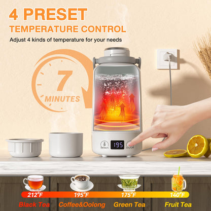 Hervidor eléctrico de viaje, portátil, de 1 l/35 oz, con control de temperatura, para té y café, de acero inoxidable 304, ideal como regalo para familiares y amigos.