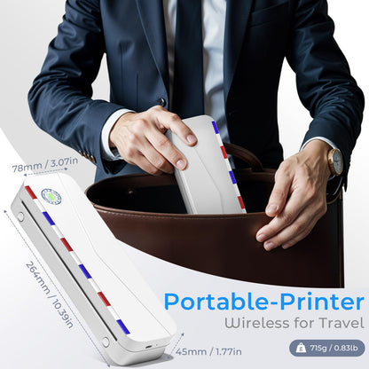 Impresora térmica portátil Phomemo - Impresora portátil inalámbrica para viajes, compatible con tamaños Carta (EE. UU.) y A4 (8,5 x 11 pulgadas), impresora sin tinta Bluetooth M836 para uso doméstico, compatible con iPhone y portátil, 1 rollo de papel.