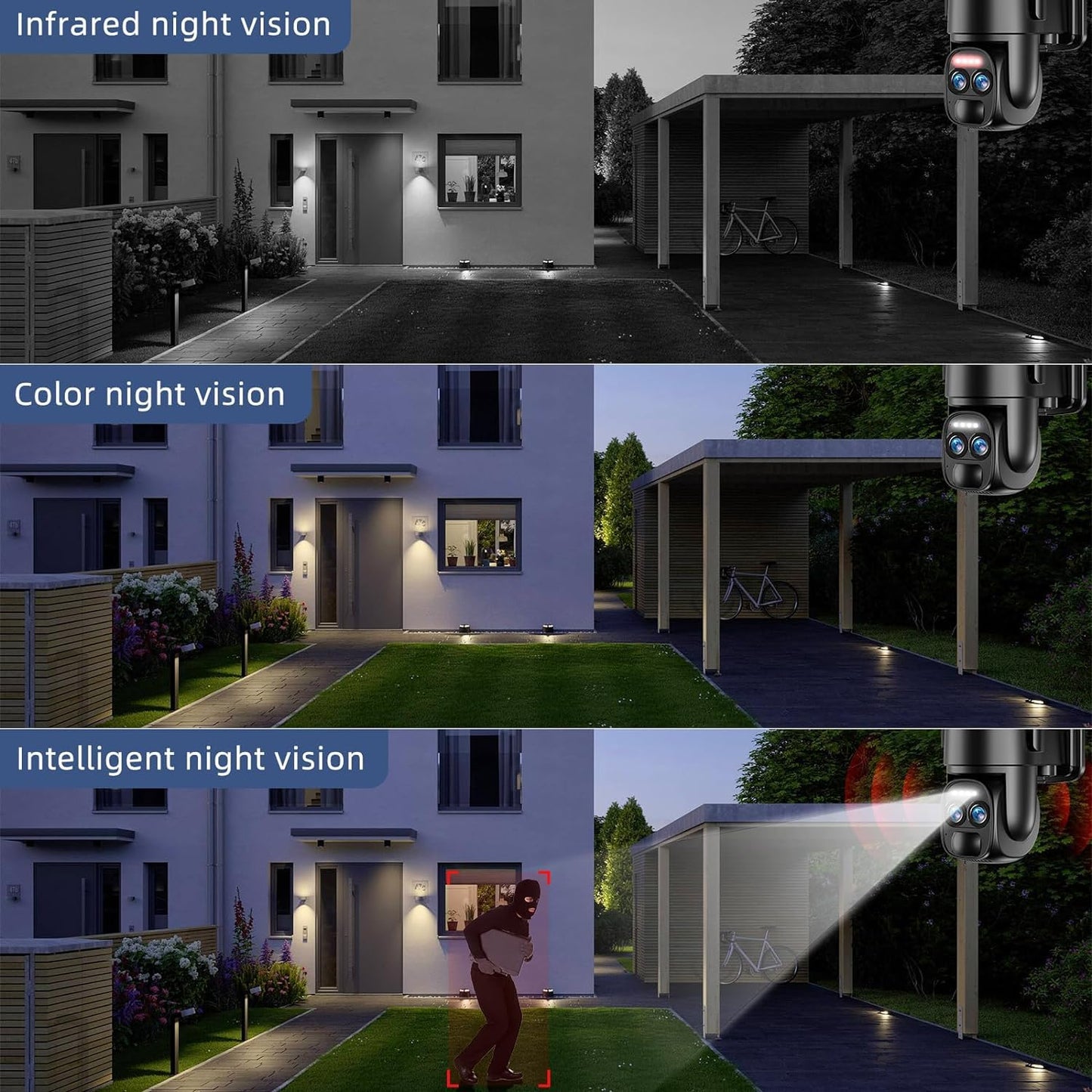 Uniter 4K Solar Security Camera Wireless Outdoor, 2.4g & 5g WiFi, 360° PTZ Home Security Camera with Color Night Vision, Spotlight Siren, PIR Sensor, Motion Detection, Auto Tracking, 2 Pack
