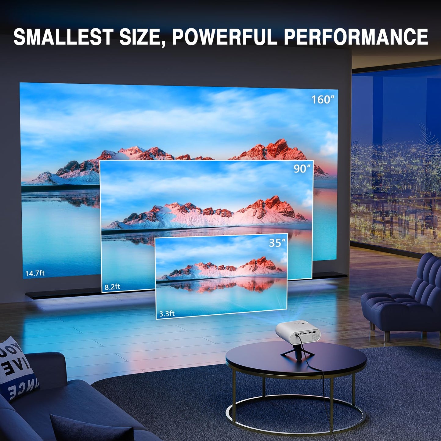 Miniproyector VISSPL Full HD 1080P, portátil para exteriores con trípode, ideal para niños, compatible con Android, iOS, Windows, TV Stick, HDMI y USB.
