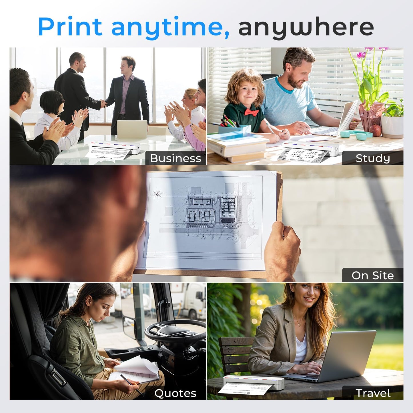 Impresora térmica portátil Phomemo - Impresora portátil inalámbrica para viajes, compatible con tamaños Carta (EE. UU.) y A4 (8,5 x 11 pulgadas), impresora sin tinta Bluetooth M836 para uso doméstico, compatible con iPhone y portátil, 1 rollo de papel.
