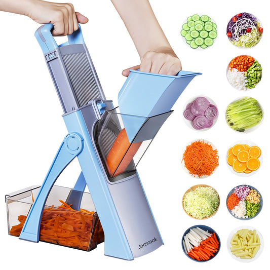 Vegetable Chopper with Adjustable Thickness - Safe Mandoline Food Slicer for Kitchen, Multifunctional Veggie Chopper Vegetable Cutter Slicer Dicer, All in 1, can Slice, Shred -Blue