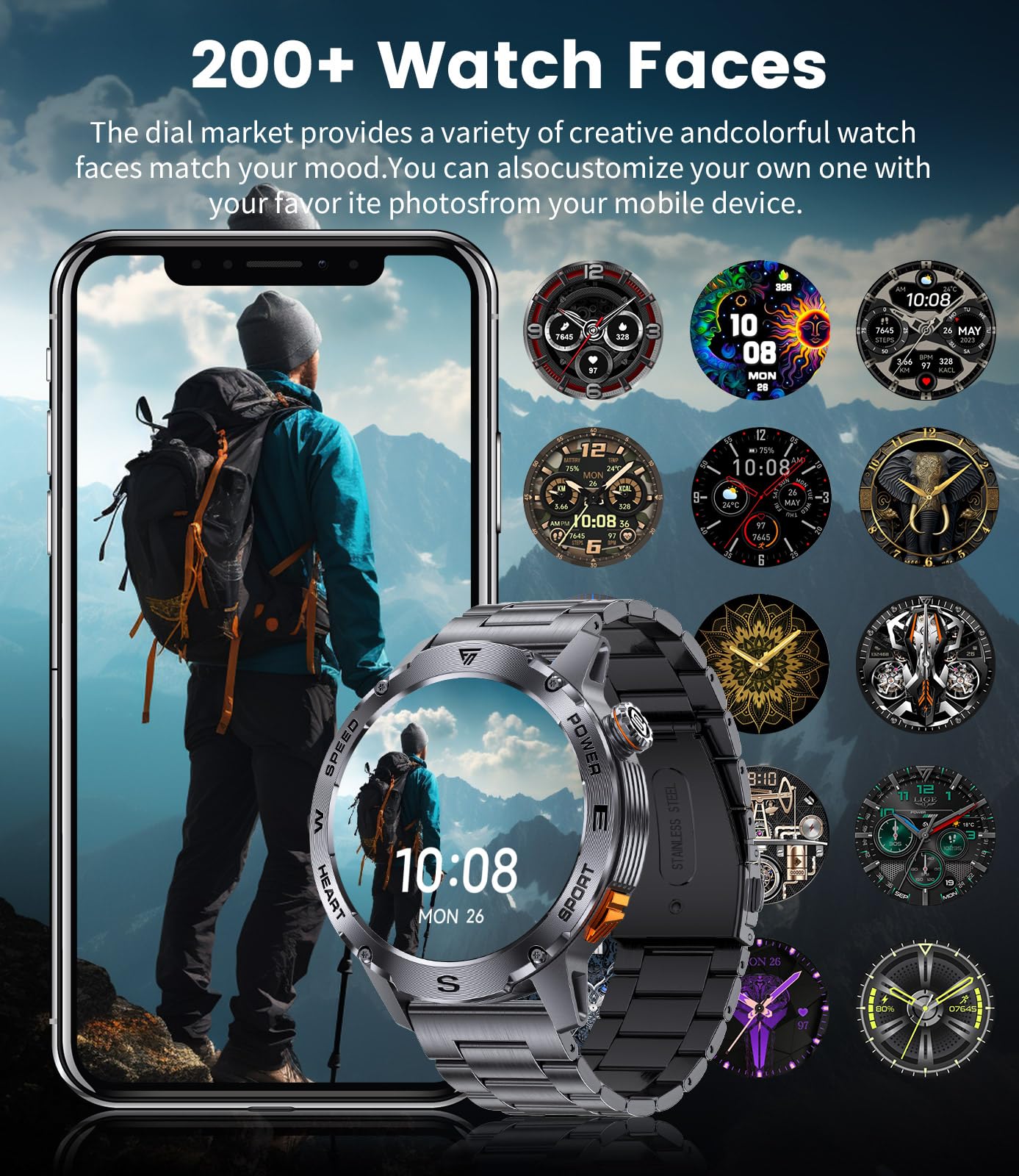 FOXBOX Military Smart Watch for Men(Answer/Dial Calls), 1.43'' AMOLED Fitness Smartwatch with 460mAh Battery, Blood Oxygen, Heart Rate and Sleep Monitor Compatible with iOS Android Phones
