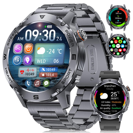 FOXBOX Military Smart Watch for Men(Answer/Dial Calls), 1.43'' AMOLED Fitness Smartwatch with 460mAh Battery, Blood Oxygen, Heart Rate and Sleep Monitor Compatible with iOS Android Phones