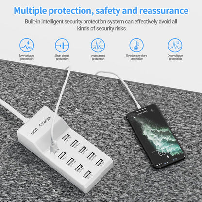Estación de carga WUCOHATI: concentrador de carga USB de 10 puertos, cargador multipuerto inteligente, cable de extensión de 70,8 pulgadas, compatible con diversos dispositivos, como teléfonos, cámaras, auriculares Bluetooth, tabletas, etc. (1 unidad)