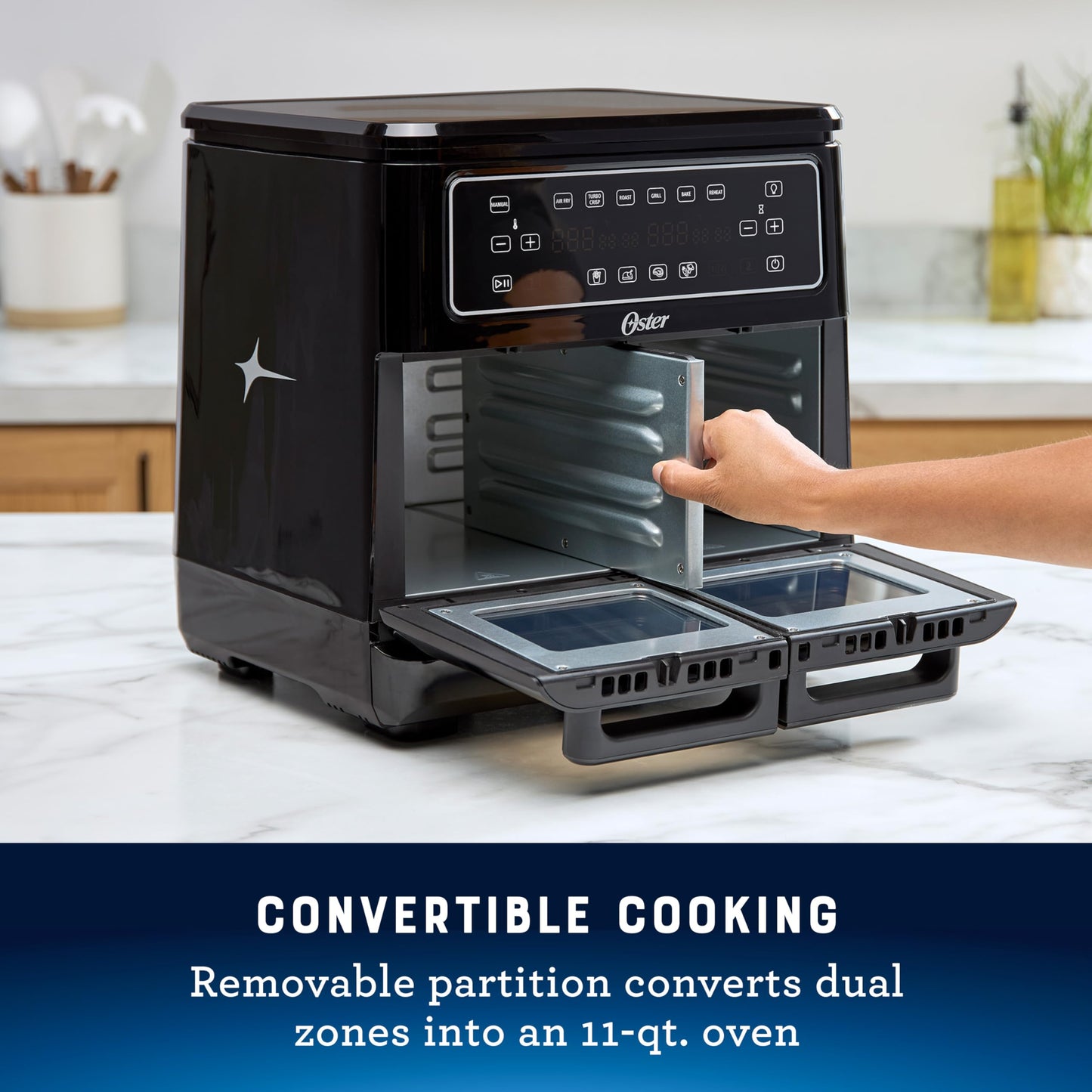 Oster 11-Quart Flex Air Fryer Oven, Dual Air Fryer with 2 Cooking Zones, Double Air Fryer with 6 Cooking Functions, Large Air Fryer with 2 Frying Baskets