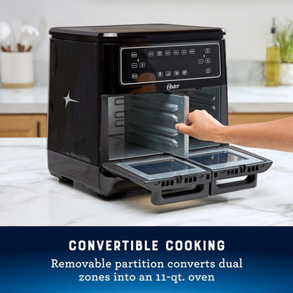 Oster 11-Quart Flex Air Fryer Oven, Dual Air Fryer with 2 Cooking Zones, Double Air Fryer with 6 Cooking Functions, Large Air Fryer with 2 Frying Baskets