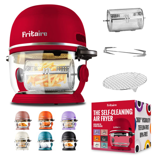 Non-Toxic Air Fryer - Glass AirFryer 5 Quart w/ 360 Visibility, Self-Cleaning, 400F Vortex Air Fryer for Even Cooking, BPA-Free Teflon Free, 6-in-1 Functions, Rotisserie, Roast, Bake, Cherry