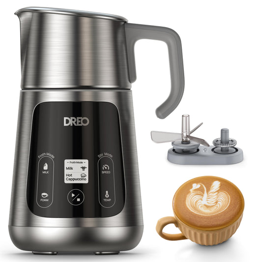Espumador de leche Dreo All-in-1 BaristaMaker, espumador eléctrico para café y microespuma para latte art, calentador de leche automático de 450 ml con 30 bebidas, apto para lavavajillas, leche láctea/vegetal