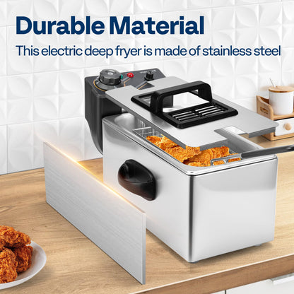 VIVOHOME Electric Deep Fryer with 4L / 17 Cup Oil Capacity, Stainless Steel Oil Fryer with Temperature Control and Lid