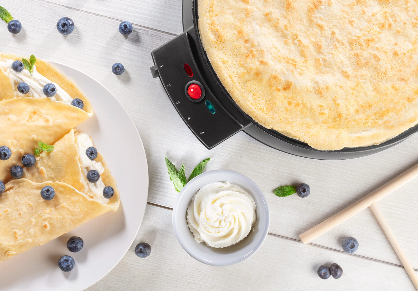 12" Griddle & Crepe Maker, Non-Stick Electric Crepe Pan w Batter Spreader & Recipe Guide- Dual Use Hot Plate for Blintzes, Eggs, Pancakes- Portable, Adjustable Temperature Settings - Breakfast Gift